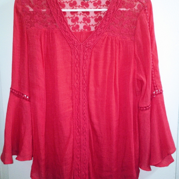 New Directions bell sleeve floral lace top SZ SMALL - Picture 9 of 12